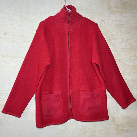 APPLESEEDS SZ M RED WOOL WOMEN SWEATER JACKET Coat Pockets Full Zip Cardigan - Picture 1 of 6